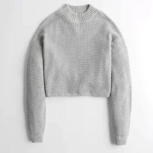Hollister Gray Mock Neck Waffle Knit Cozy Oversized Long Sleeve Sweater XXL 2XL